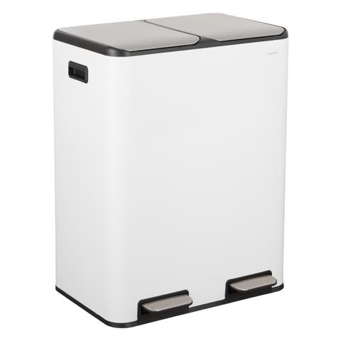 Zipple Rectangular Dual Compartment Recycling Step Pedal Trash Can with Soft-Close Double Lids