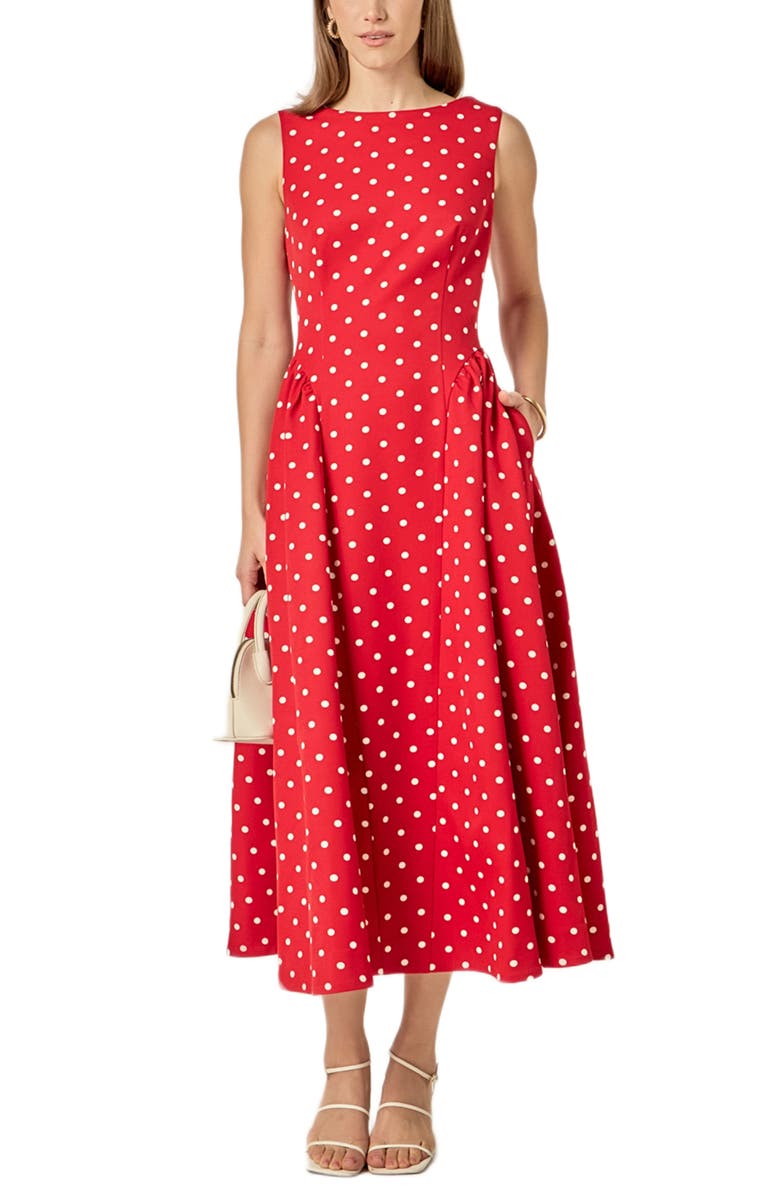 English Factory Dot Sleeveless Flare Midi Dress, Alternate, color, Red