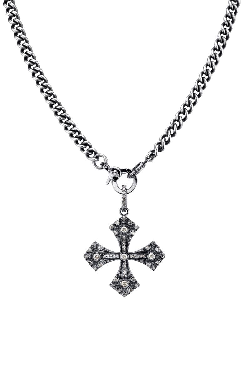 Gothic Cross Pendant Necklace with Diamonds, Main, color, STERLING SILVER