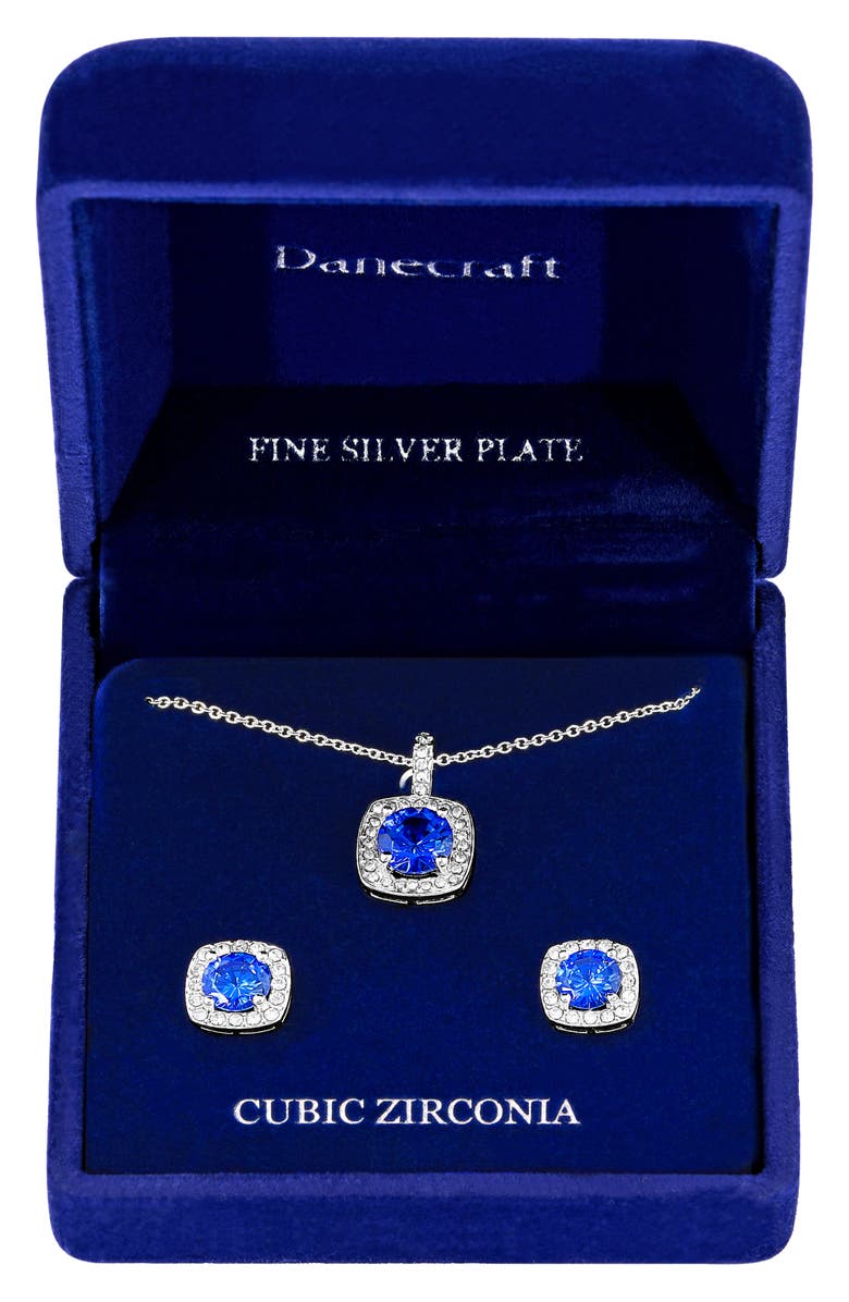 Danecraft CZ Cushoin Cut Pendant Necklace & Earrings Set, Main, color, Silver