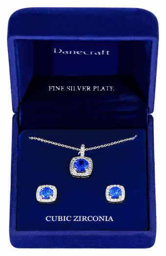 Danecraft CZ Cushoin Cut Pendant Necklace & Earrings Set