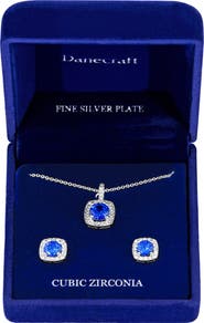 Danecraft CZ Cushoin Cut Pendant Necklace & Earrings Set