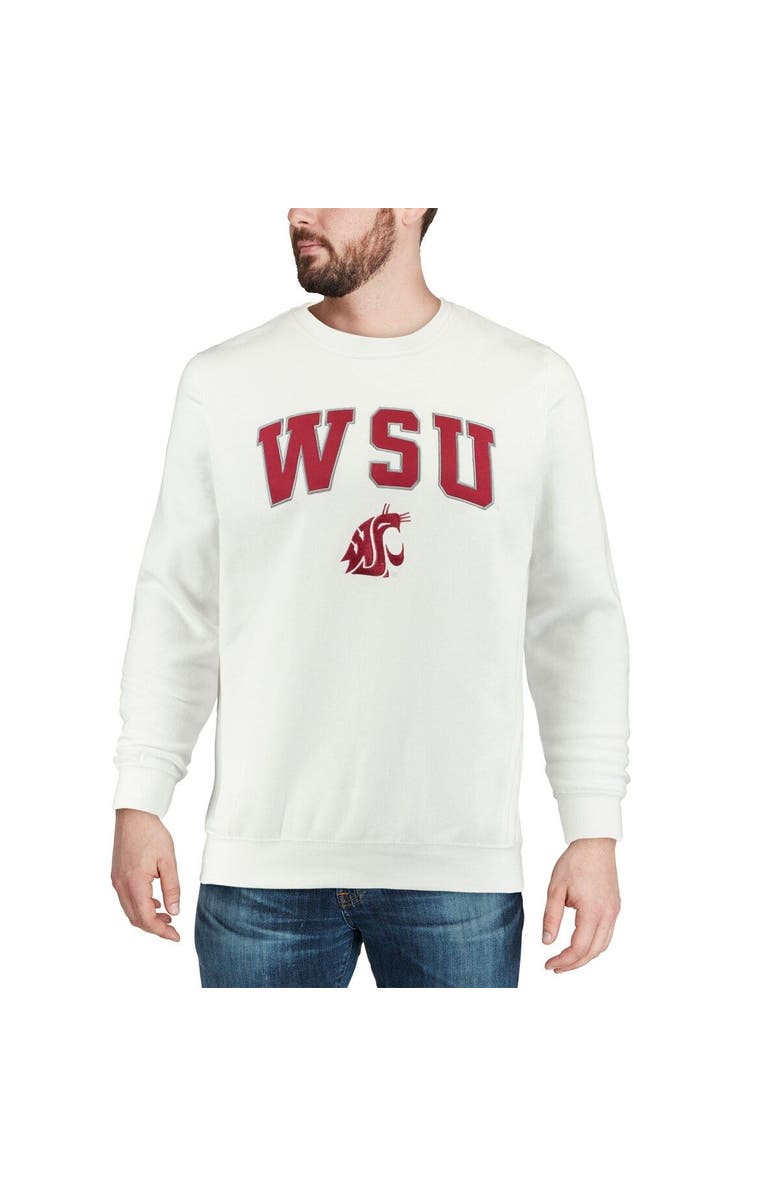 COLOSSEUM Men's Colosseum White Washington State Cougars Arch & Logo Crew Neck Sweatshirt, Alternate, color,