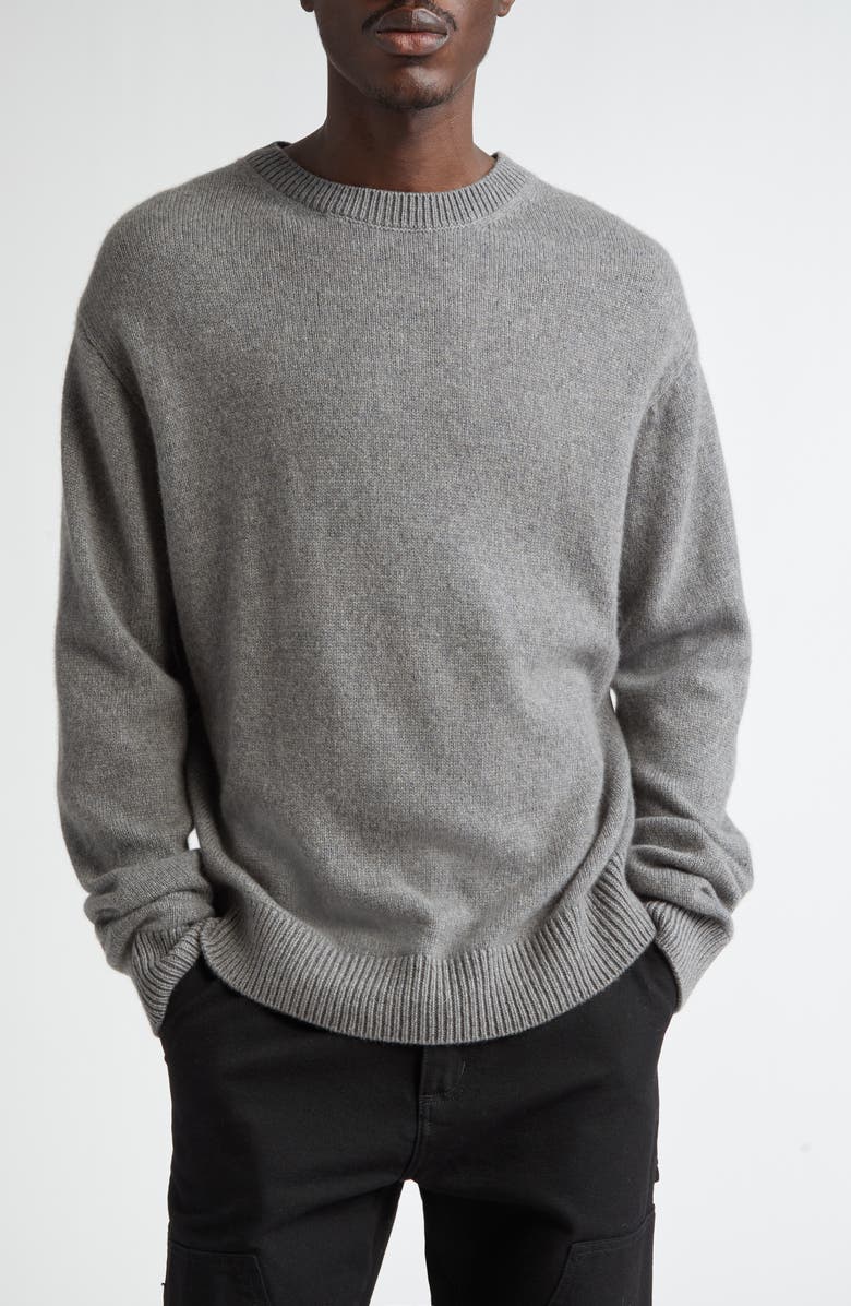 The Elder Statesman Gender Inclusive Simple Cashmere Sweater, Main, color, Light Grey
