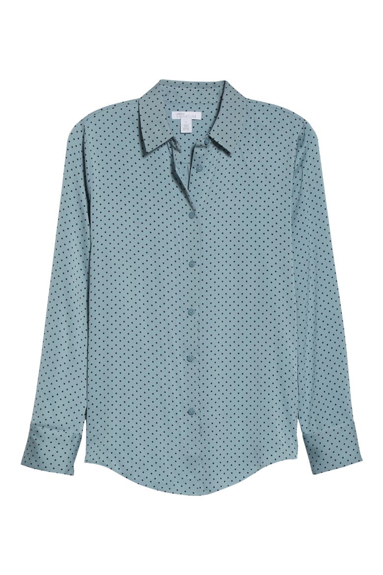 Long Sleeve Stretch Silk Button-Up Shirt, Alternate, color, BLUE ARONA MAGALI DOT