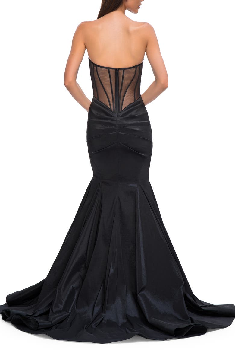 Mermaid Stretch Mikado Evening Dress with Illusion Back, Alternate, color, Black