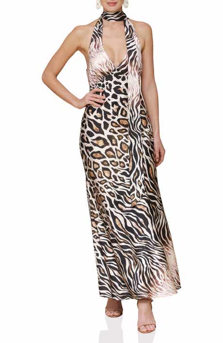 Avec Les Filles Scarf Tie Neck Animal Print Maxi Dress