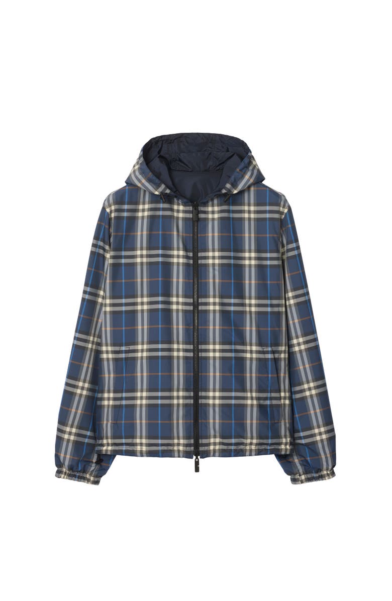 Burberry Reversible Check Hooded Jacket, Alternate, color, Pilot Blue