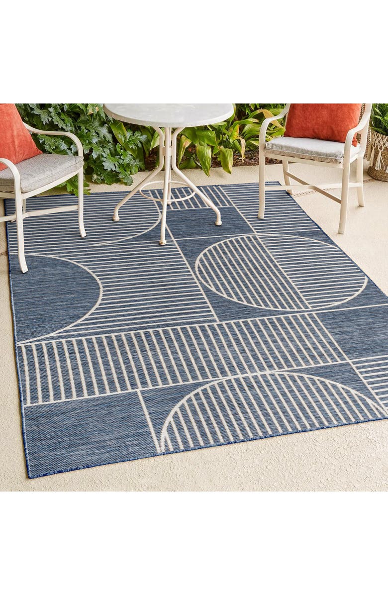 JONATHAN Y Arielle Mid-Century Modern Geometric Lines Reversible Machine-Washable Indoor/Outdoor Area Rug, Alternate, color, Navy/Cream