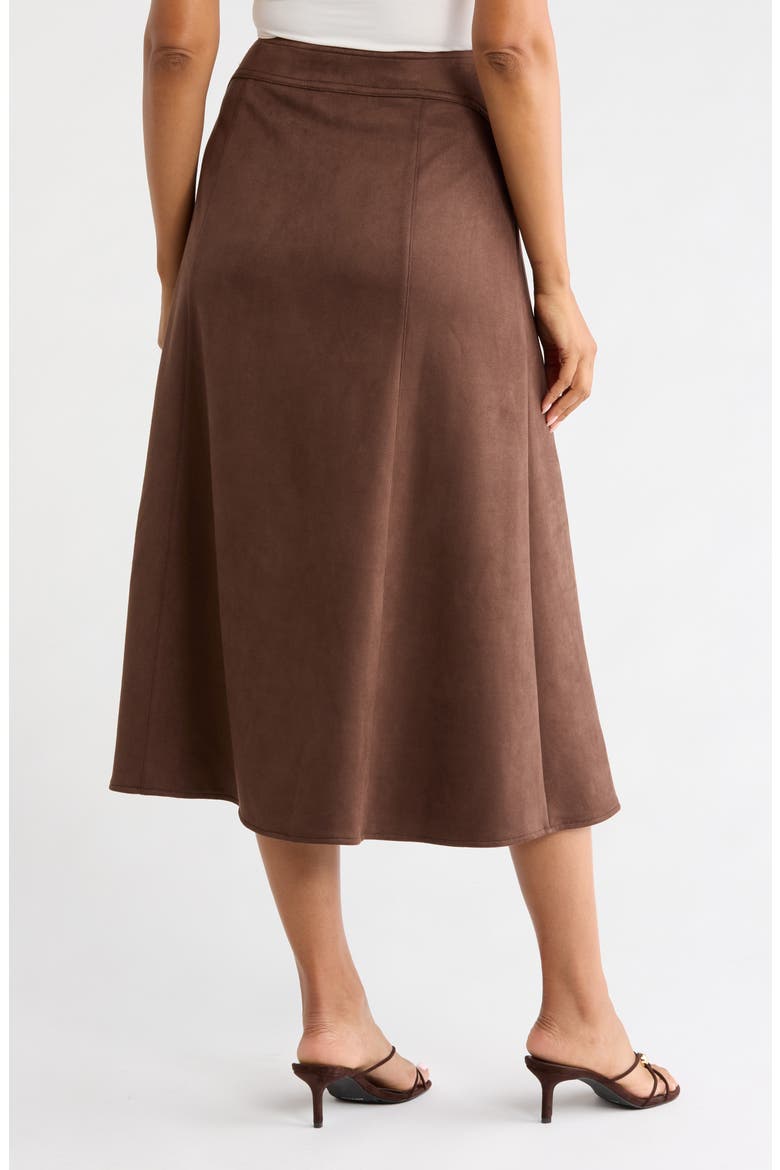 Button Front Faux Suede Midi Skirt, Alternate, color, COFFEE BEAN