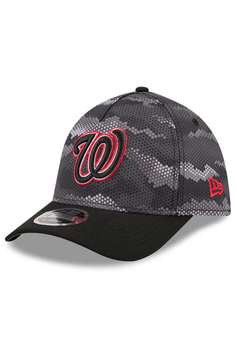 Men's New Era Black Washington Nationals Camo 39THIRTY A-Frame Flex Hat, Main, color, Black