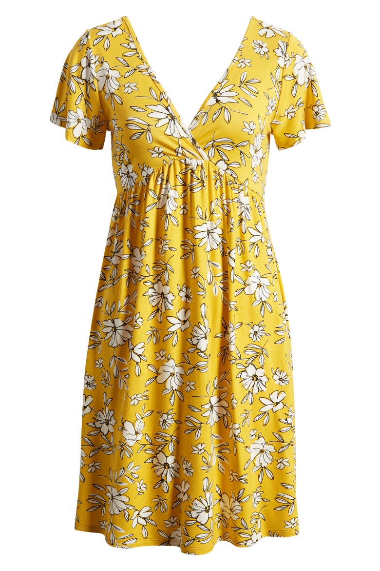 Floral Tie Back Surplice V-Neck Knit Minidress, Alternate, color, SUNFLOWER