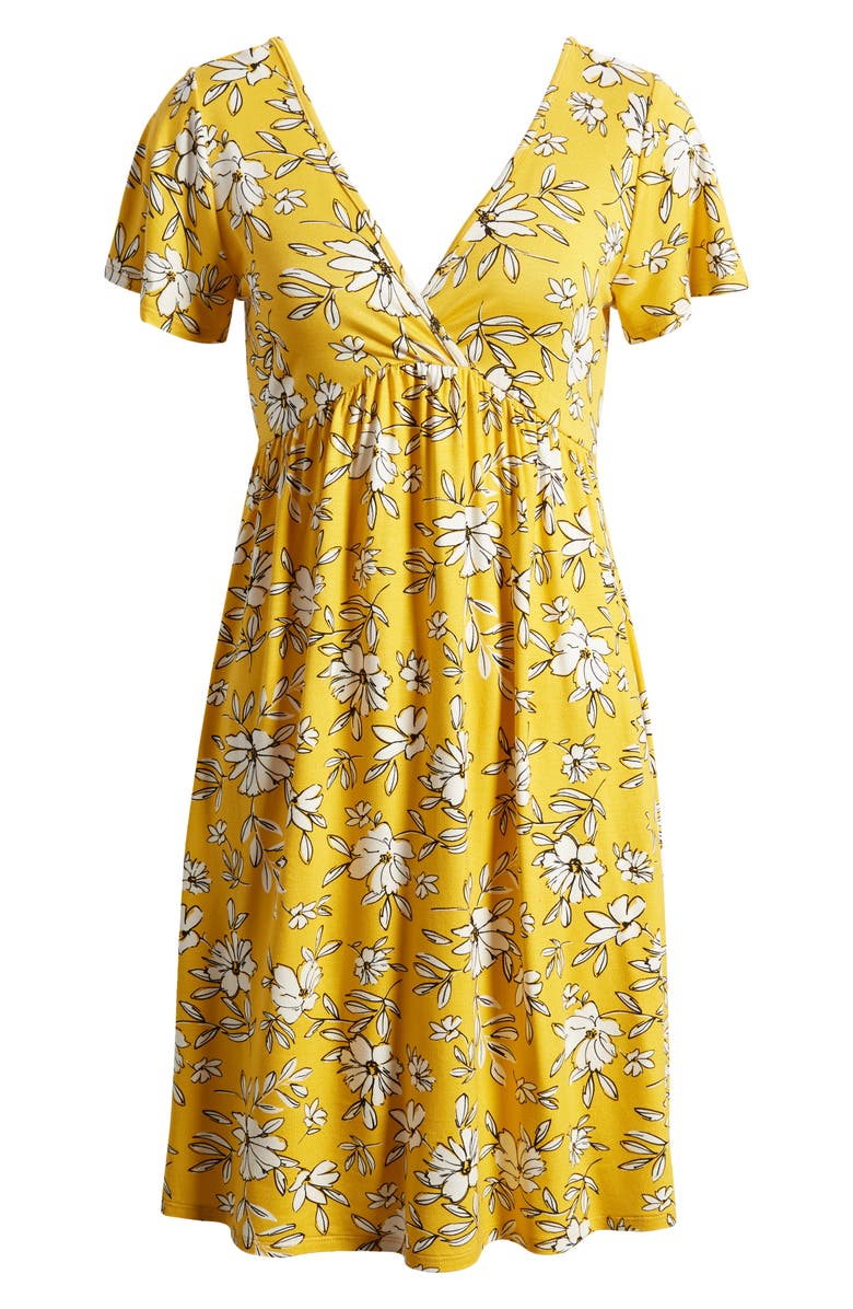 Loveappella Floral Tie Back Surplice V-Neck Knit Minidress, Alternate, color, Sunflower