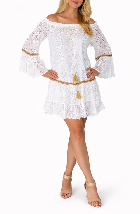 <p>Off the Shoulder Eyelet Cover-Up Dress</p>