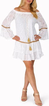 RANEES Off the Shoulder Eyelet Cover-Up Dress