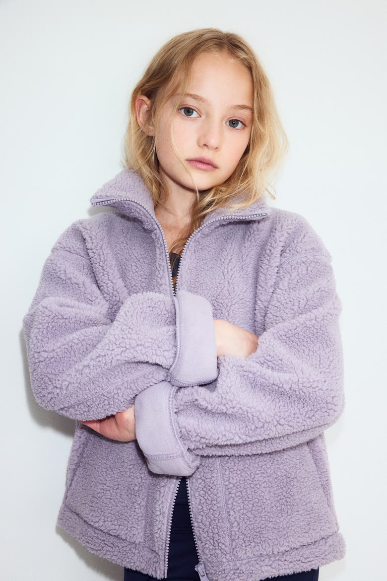 Warm Teddy Fleece Activewear Jacket, Alternate, color, Dusty lilac