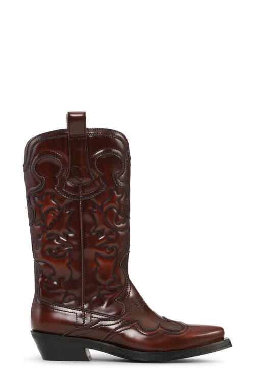 Ganni Embroidered Western Boot In Brown