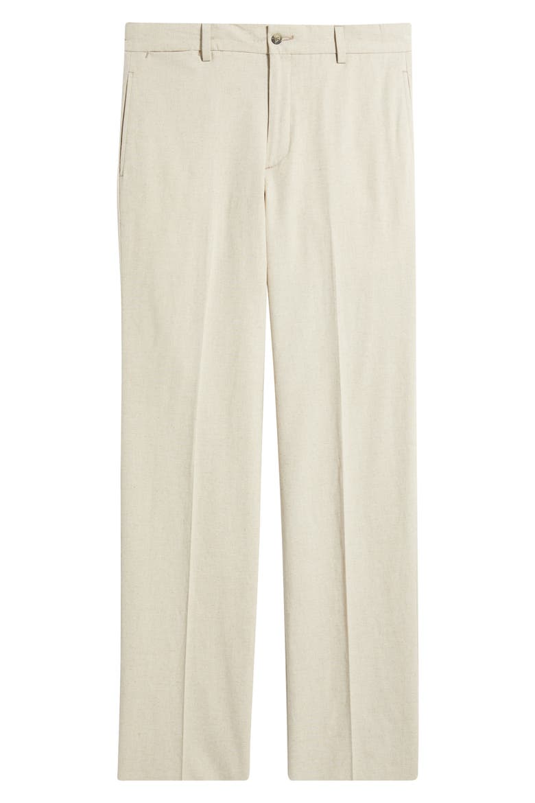 Flat Front Cotton & Linen Straight Leg Pants, Alternate, color, KHAKI
