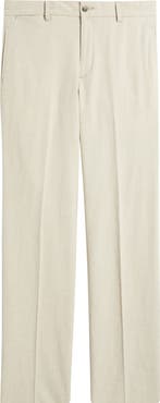 Berle Flat Front Cotton & Linen Straight Leg Pants