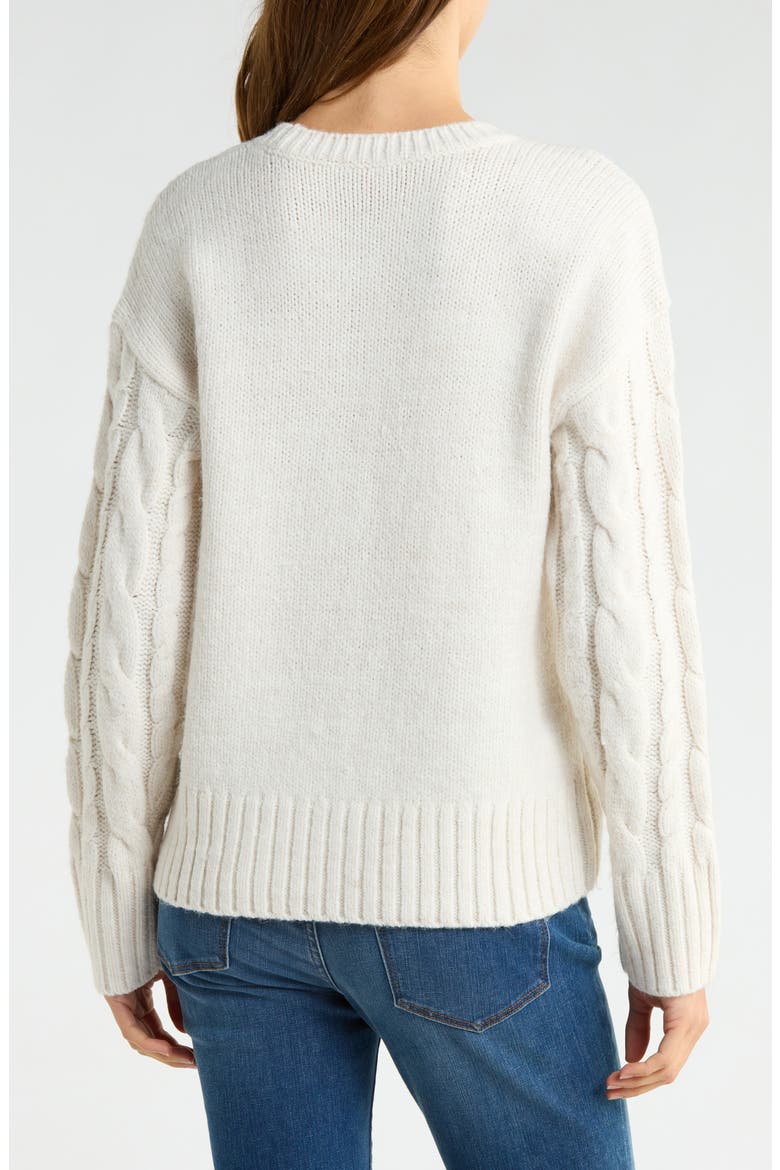 Sequin Cable Sweater, Alternate, color, IVORY HEATHER
