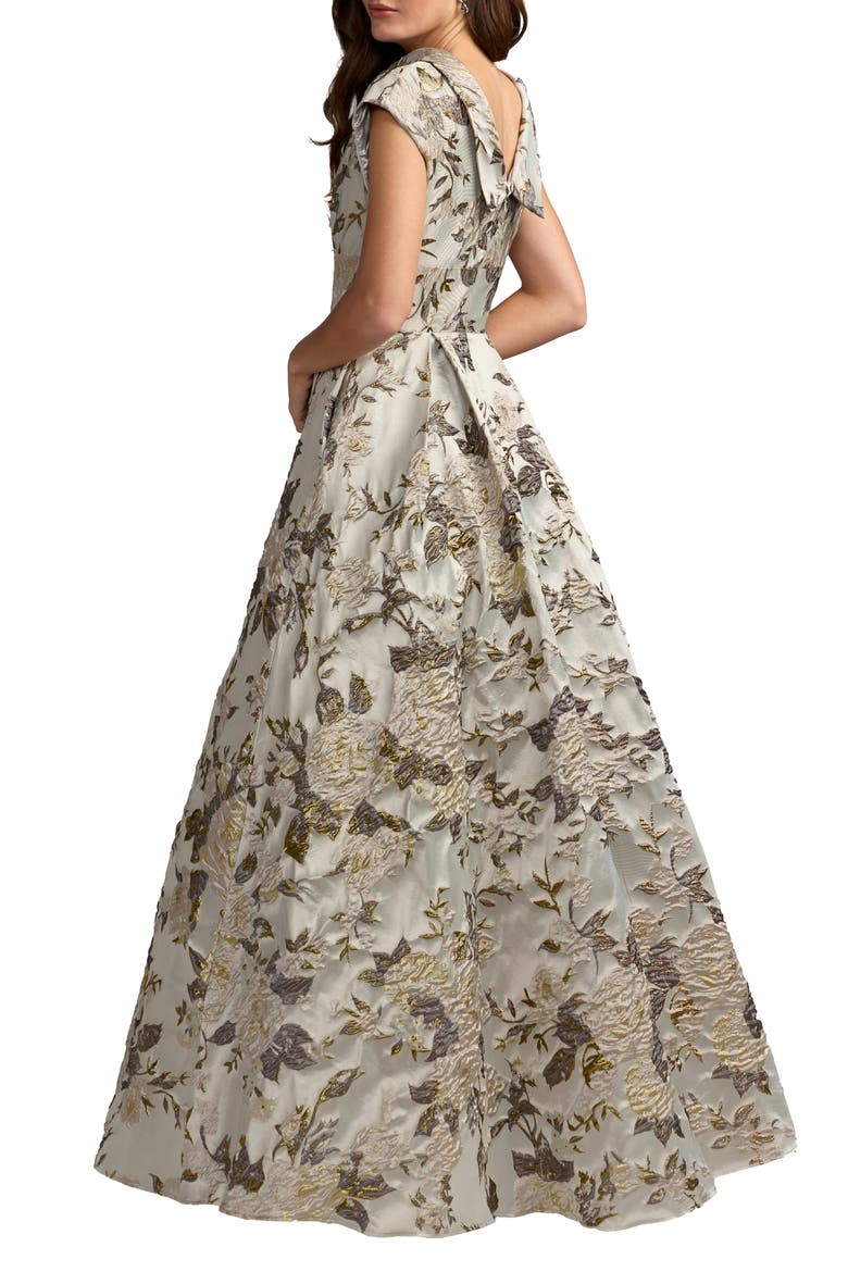 Floral Mock Neck Brocade Cap Sleeve Ball Gown, Alternate, color, Platinum Multi