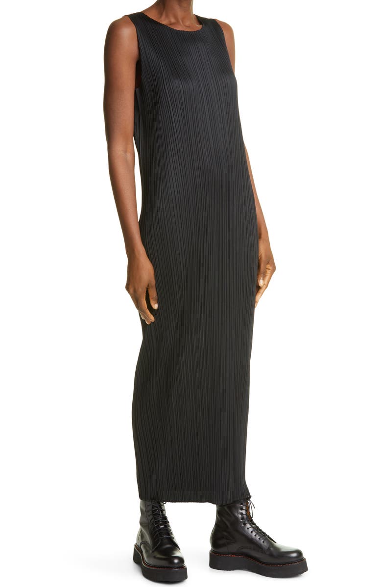Pleats Please Issey Miyake Basics Pleated Midi Dress, Alternate, color, Black