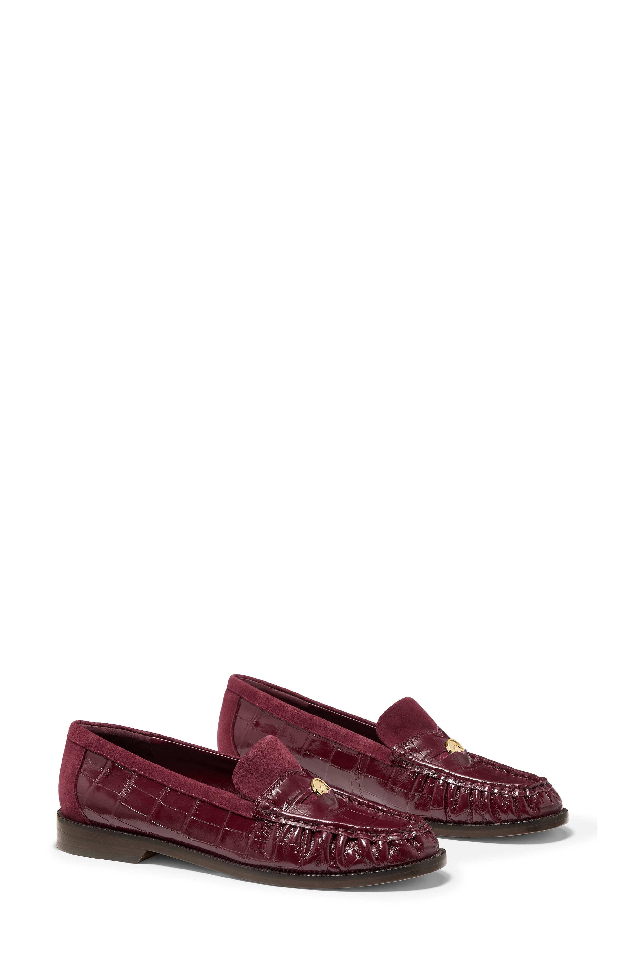 Penny Croc Embossed Leather Loafer, Alternate, color, CHERRY JUICE