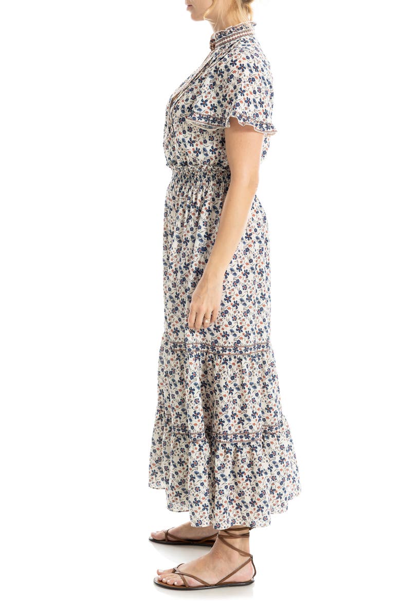 Smocked Flutter Sleeve Maxi Dress, Alternate, color, CREAMINDIGO FLORAL VINES