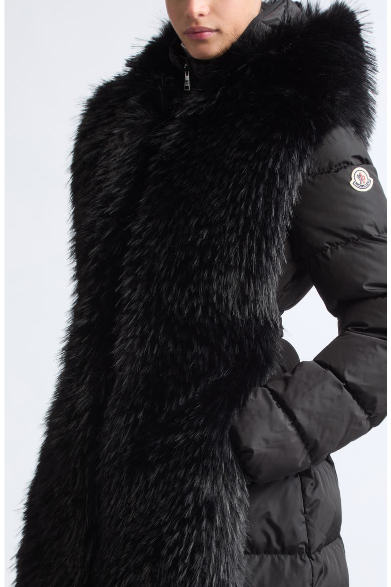 Textured Belted Faux Fur Bib, Alternate, color, BLACK