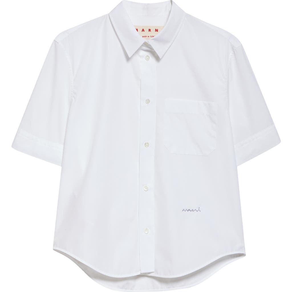 Marni Short Sleeve Poplin Button-up Shirt In Lily/white