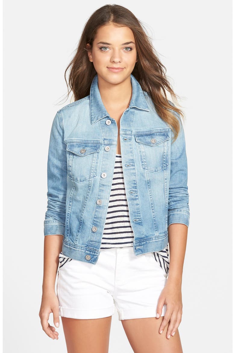 'Robyn' Cropped Denim Jacket, Main, color, SEAGLASS
