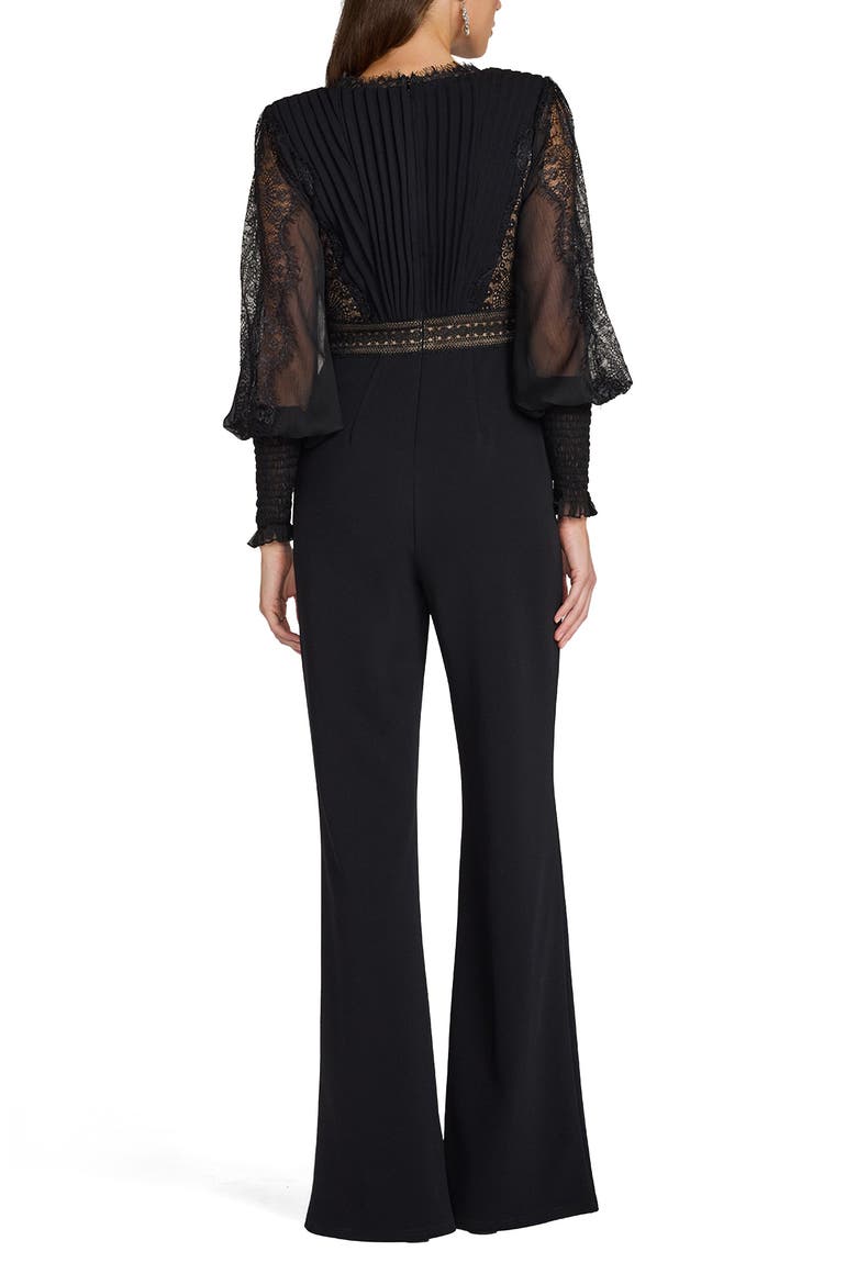 Pintuck Pleat Long Sleeve Jumpsuit, Alternate, color, BLACK/NUDE