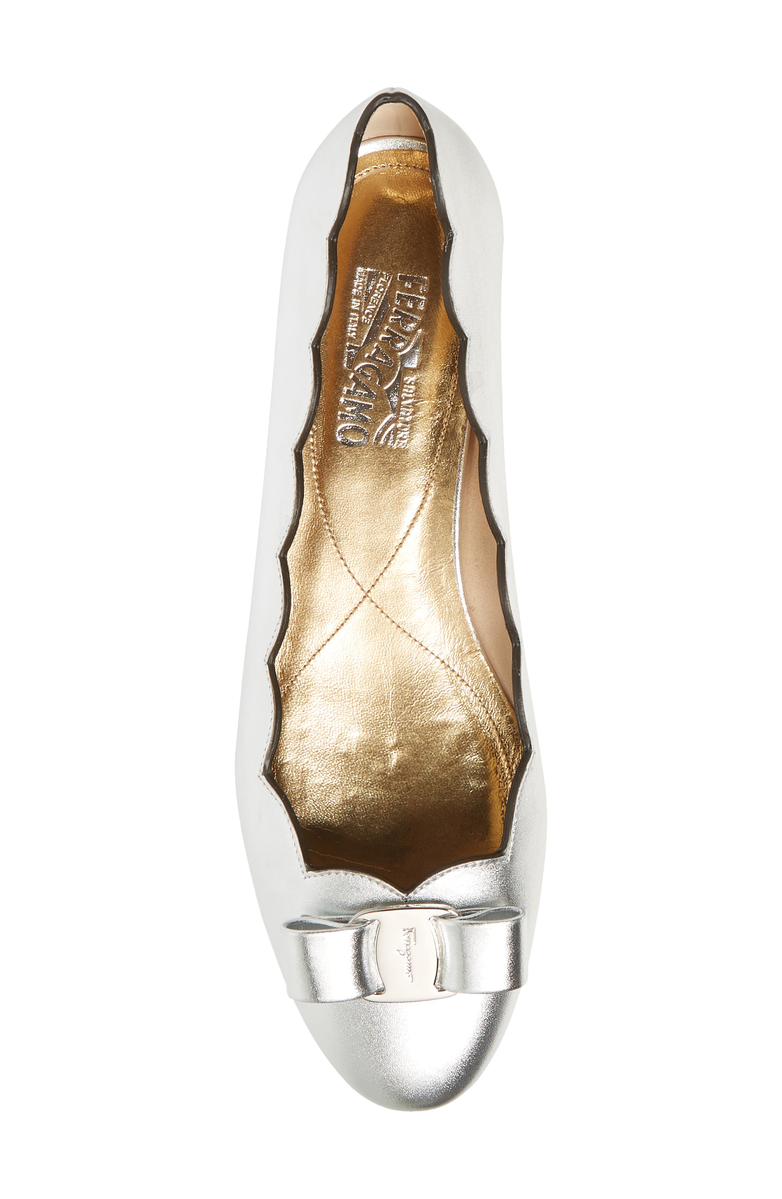 Salvatore Ferragamo Varina Shell Flat, Alternate, color, ARGENTO