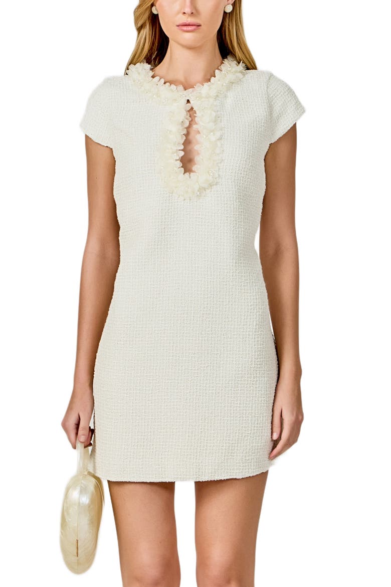 Floral Tulle Tweed Sheath Dress, Alternate, color, CREAM