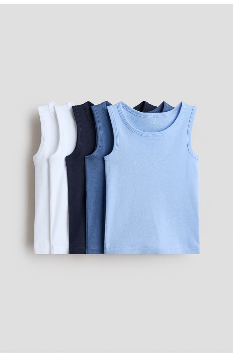 H&M 5-pack Cotton Vest Tops, Main, color, Navy Blue/White