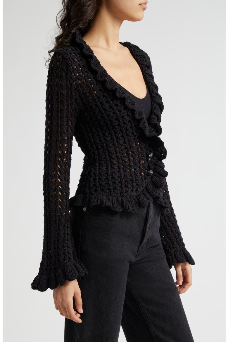 Solaris Open Stitch Cotton Blend Cardigan, Alternate, color, BLACK