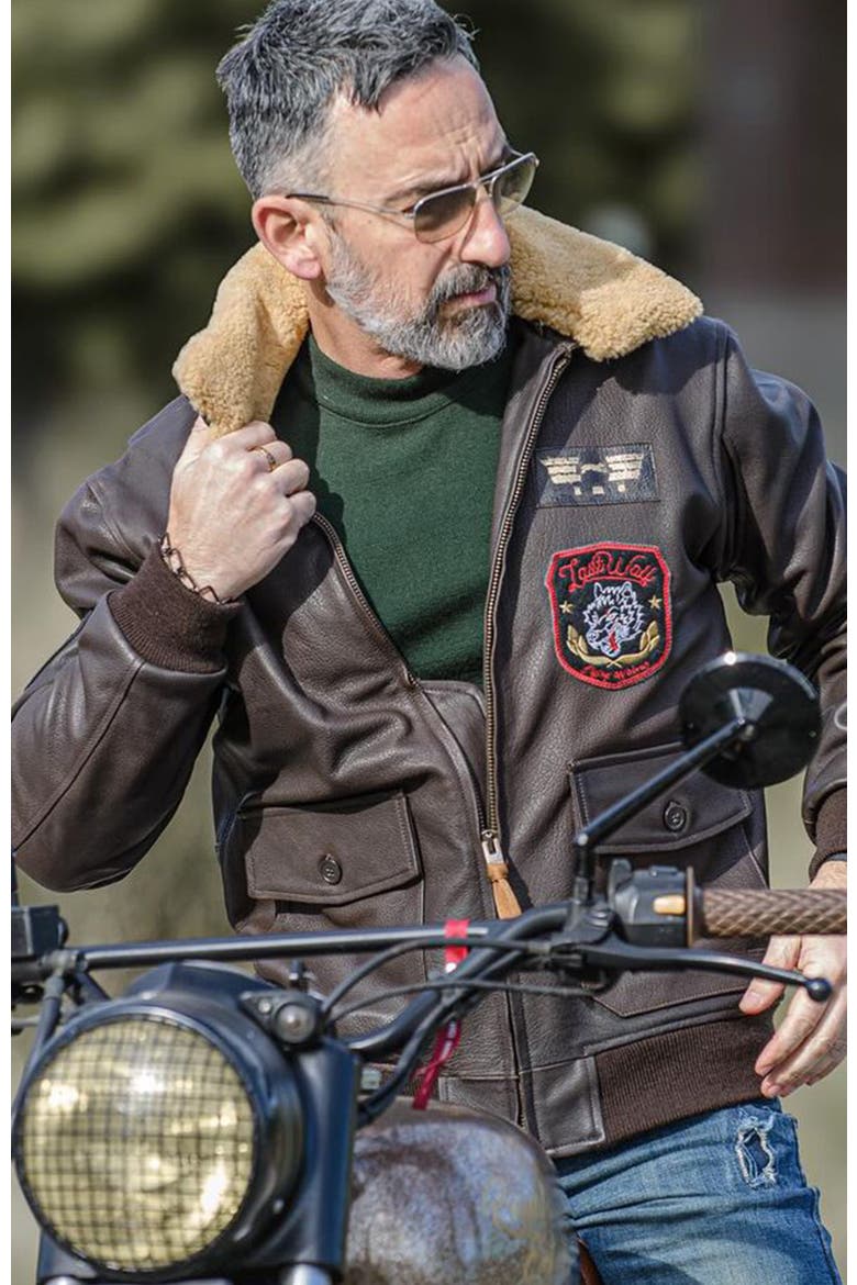 DENALI FLIGHT LEATHER JACKET, Alternate, color, Brown
