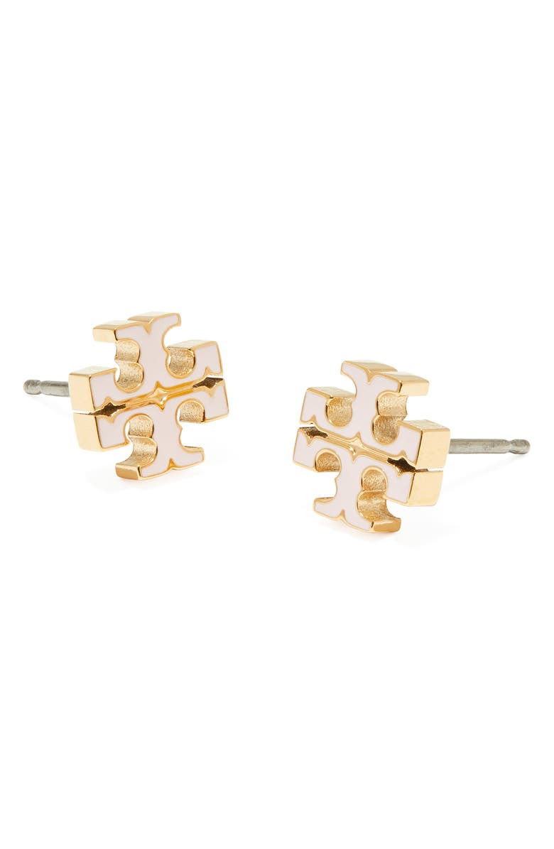 Tory Burch Small Icon Stud Earrings, Alternate, color, Pink Snow