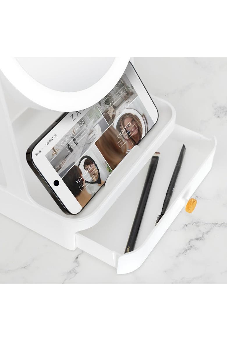 Back-to-School LED Lighted Makeup Mirror with Tray & Drawer, Alternate, color, White