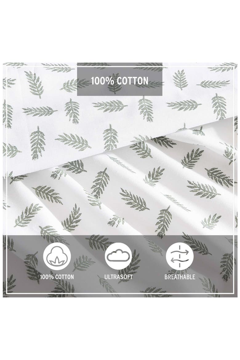 Laurel Leaves Cotton Sheet Set, Alternate, color, WHITE/ GREEN