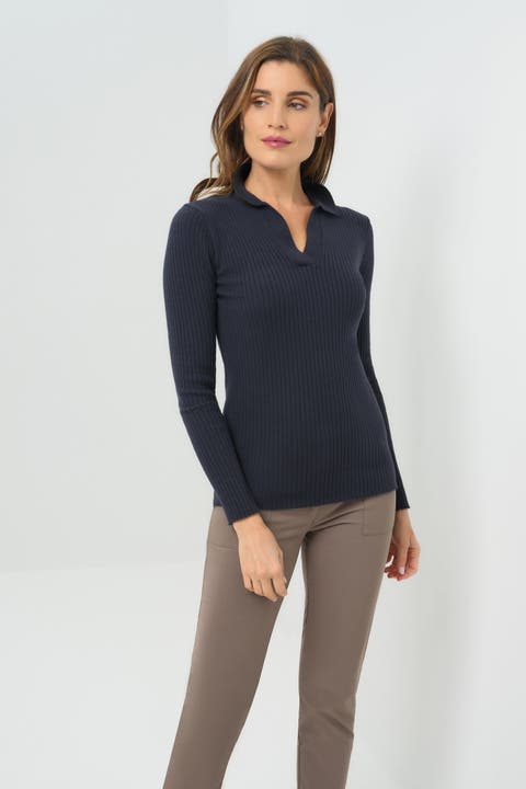 Georgie Rib Sweater Knit Collared Top
