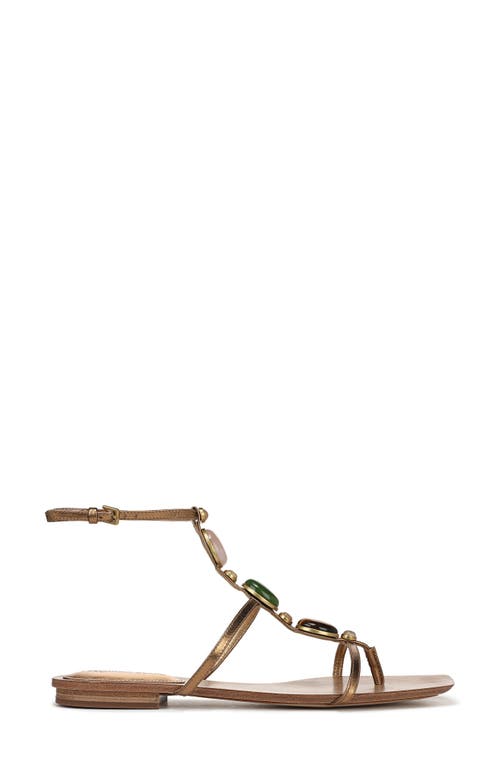 Veronica Beard Alba Stone Leather T-strap Flat Sandals In Dark Gold