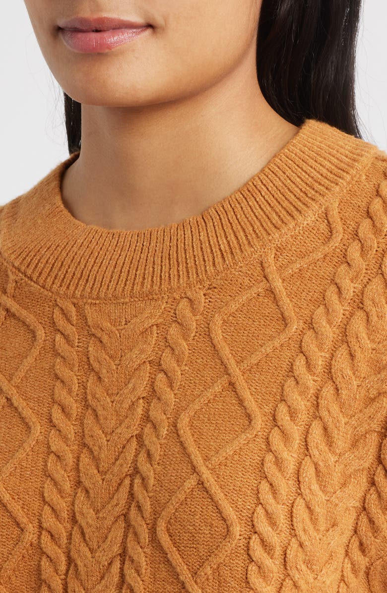 CITY BLUES Three-Quarter Sleeve Cable Knit Sweater, Alternate, color, Cognac