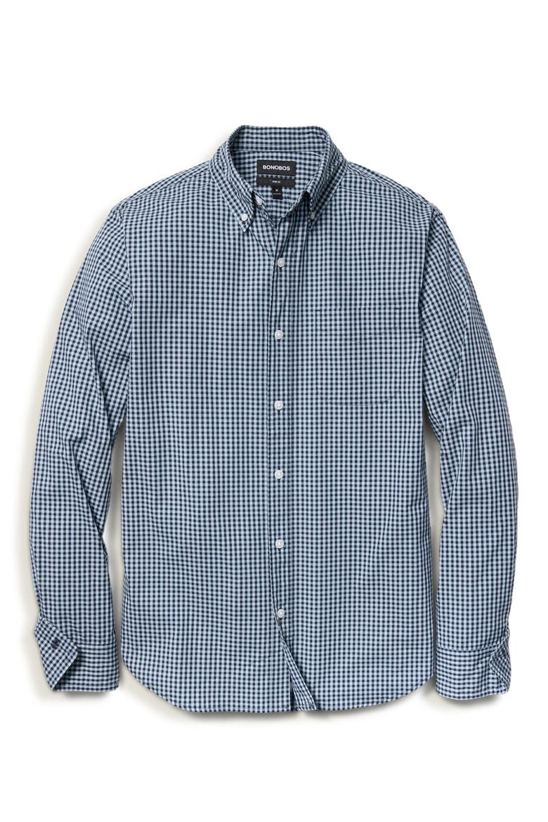 Raliegh Slim Fit Gingham Check Button Down Shirt, Alternate, color, NAVY/ BLUE