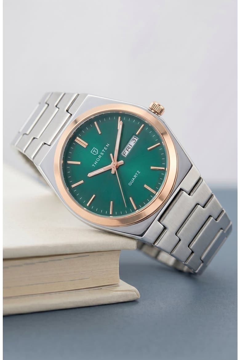 Tradesman Bracelet Watch, Alternate, color, Green Dial / Silver Band