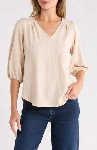 Renee C Metallic Stripe Puff Sleeve Top