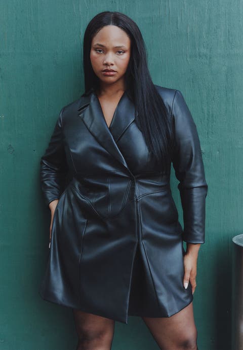 Faux Leather Corset Waist Blazer Mini Dress