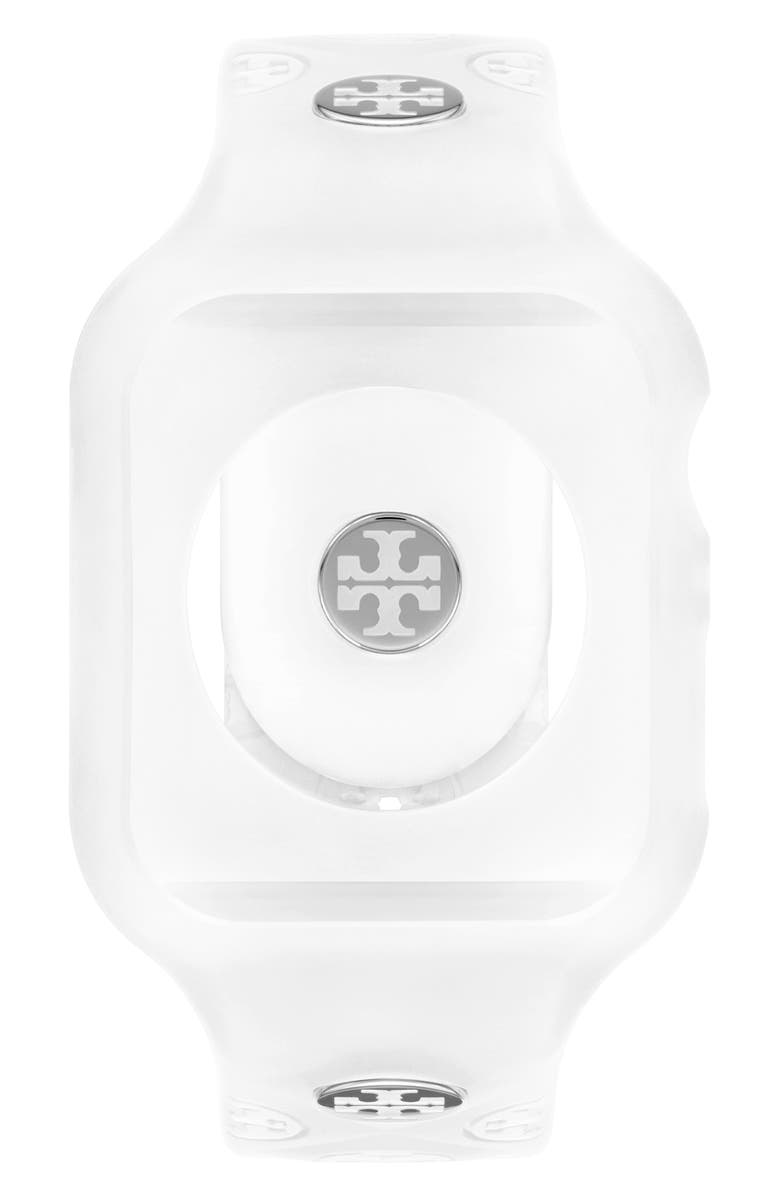 Tory Burch T Monogram Silicone Apple Watch<sup>®</sup> Watchband, 41mm, Main, color, White