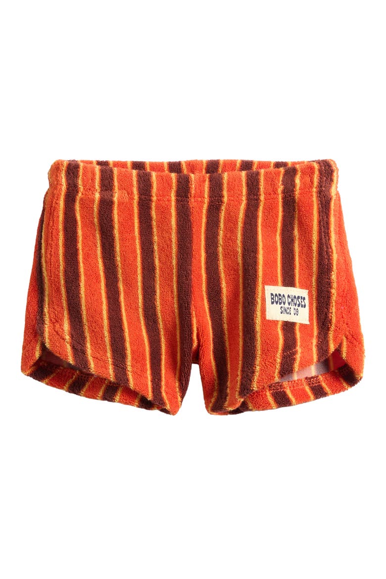 Brick Stripe Organic Cotton Blend Terry Shorts, Main, color, ORANGE