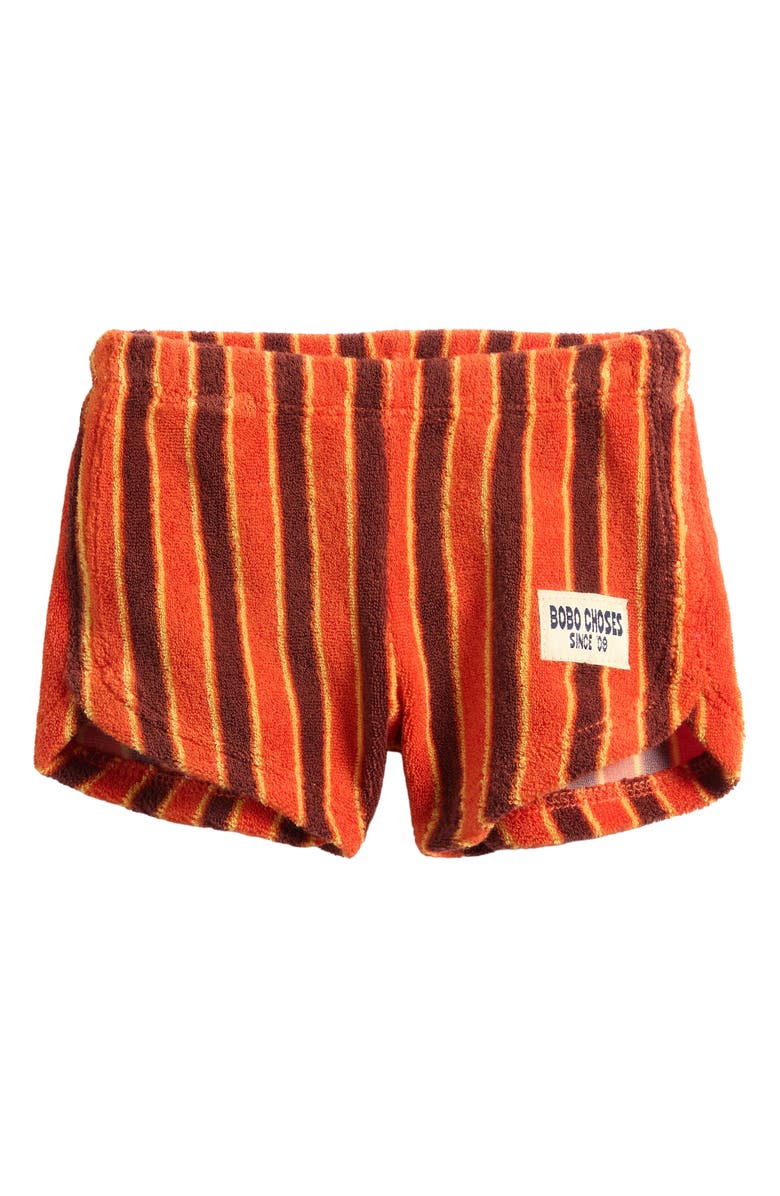 Bobo Choses Brick Stripe Organic Cotton Blend Terry Shorts, Main, color, Orange